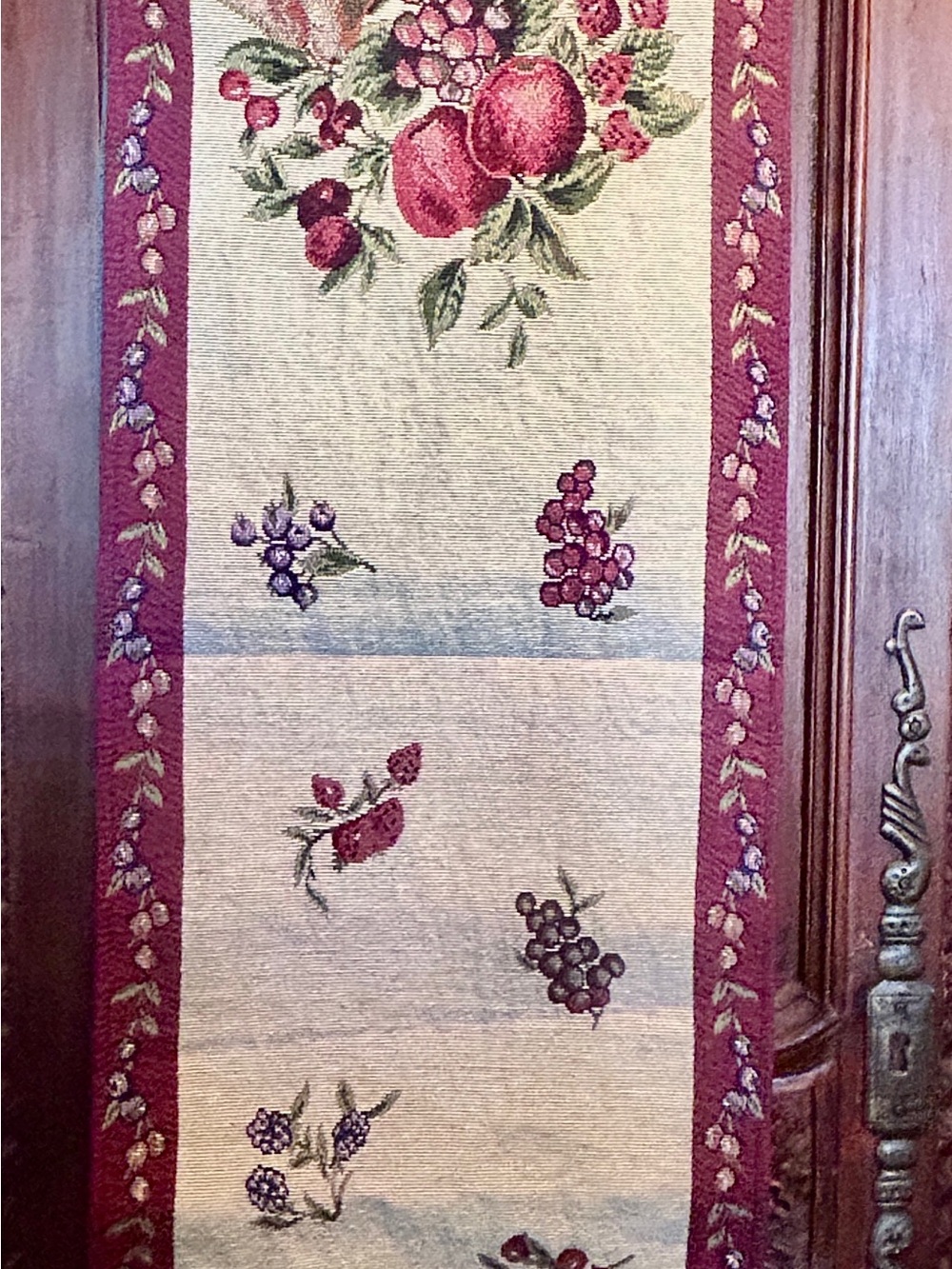 Tapestry Fruit & Floral Table Runner in Burgundy and Cream